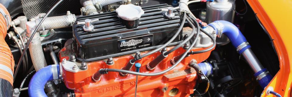 Engine of a Mini Seven racing Mini
